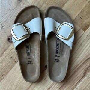 Birkenstock Madrid Big Buckle Slides White Sandals
